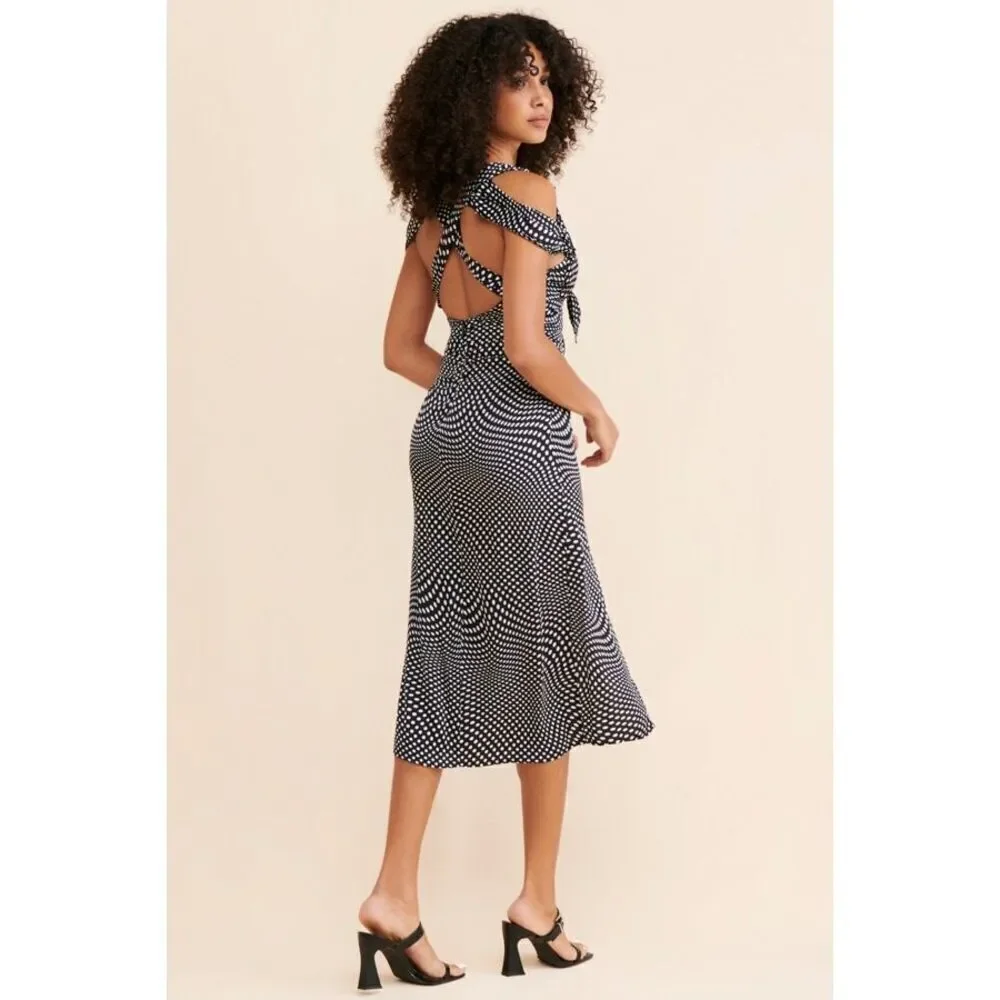 NWT For Love & Lemons Beth Black & White Polka Dot Midi Dress Size XS